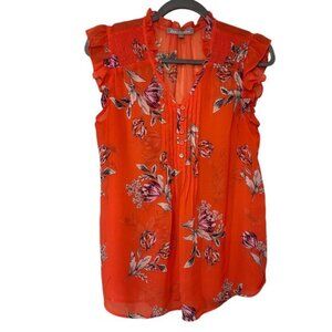 Daniel Rainn Floral Sleeveless Top Orange Ruffle Trim‎ Blouse Size Small
